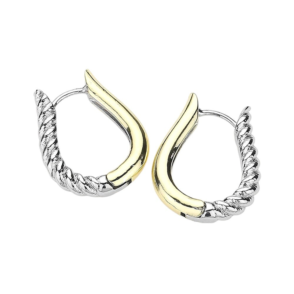 14K GP Two-Tone Tear Drop Huggie Hoop Earrings